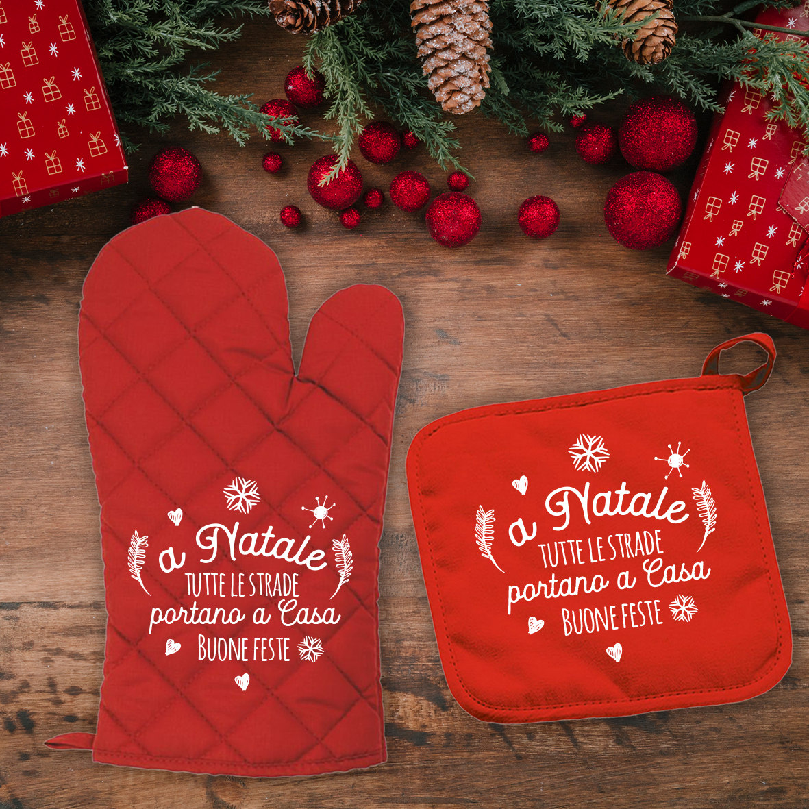 A Natale tutte le strade portano a casa - Set da Cucina Guanto e Presina