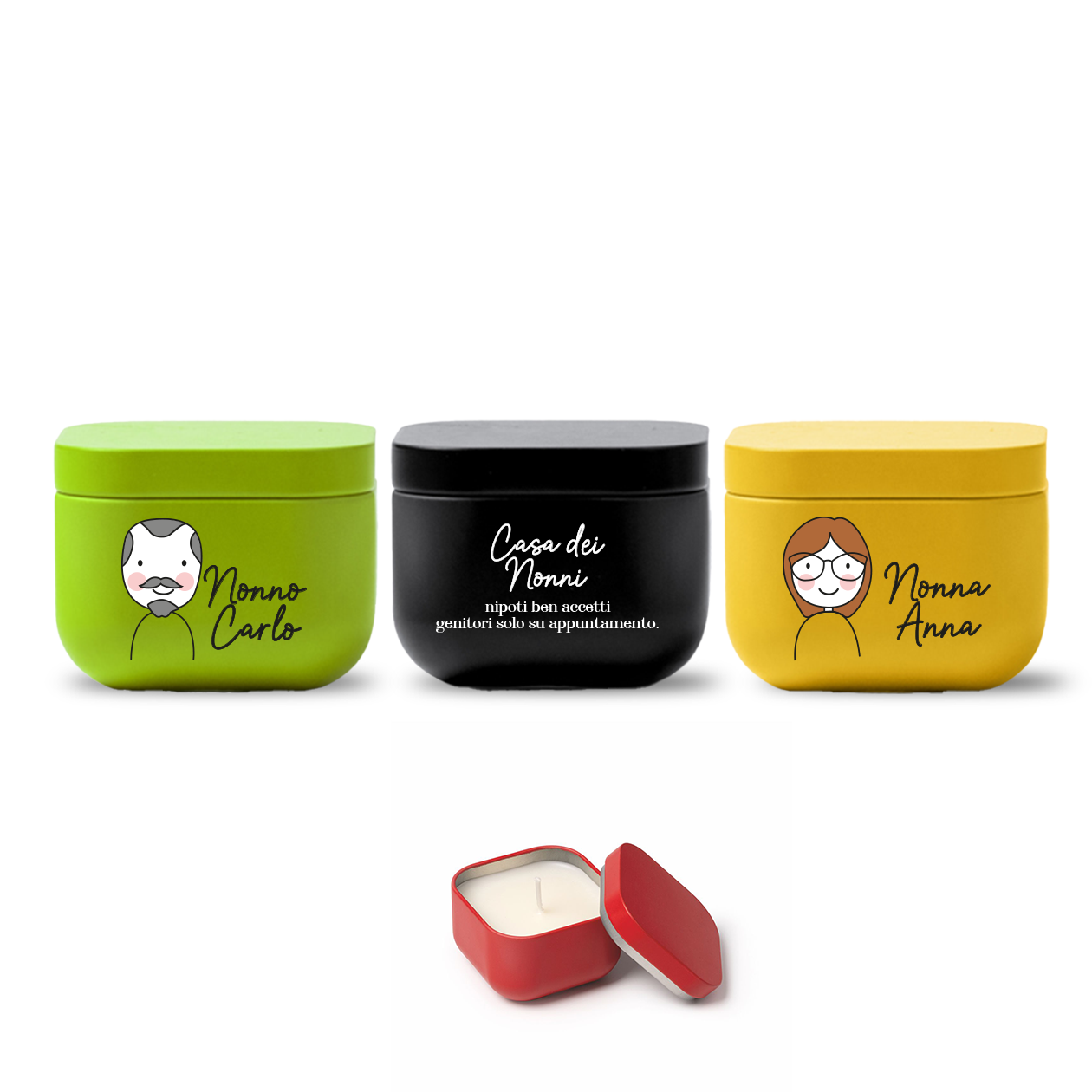Casa dei nonni - Set di 3 Candele Profumate personalizzate con nomi