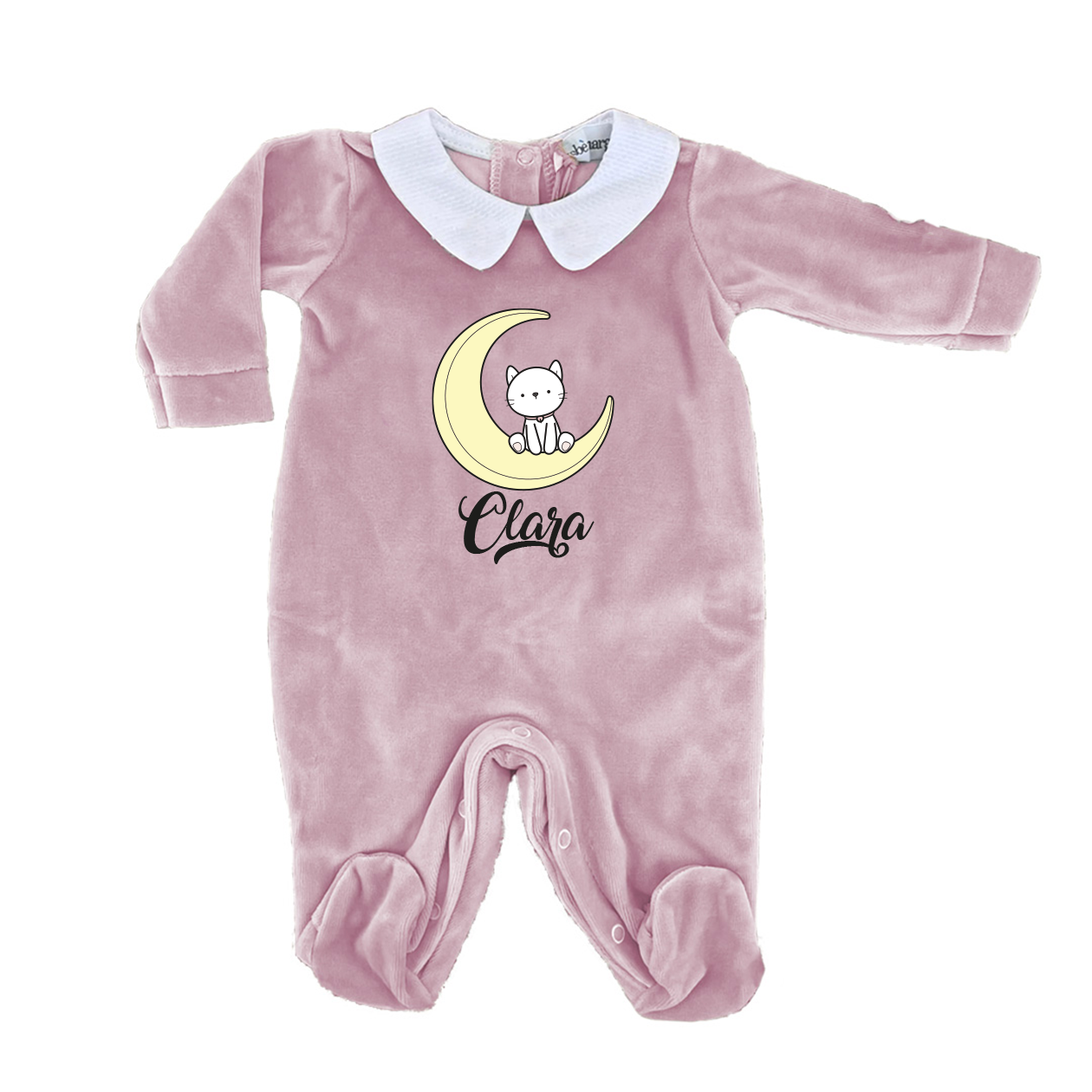 Cat Moon - Pagliaccetto Neonato in Ciniglia con Colletto Bianco Personalizzato con nome