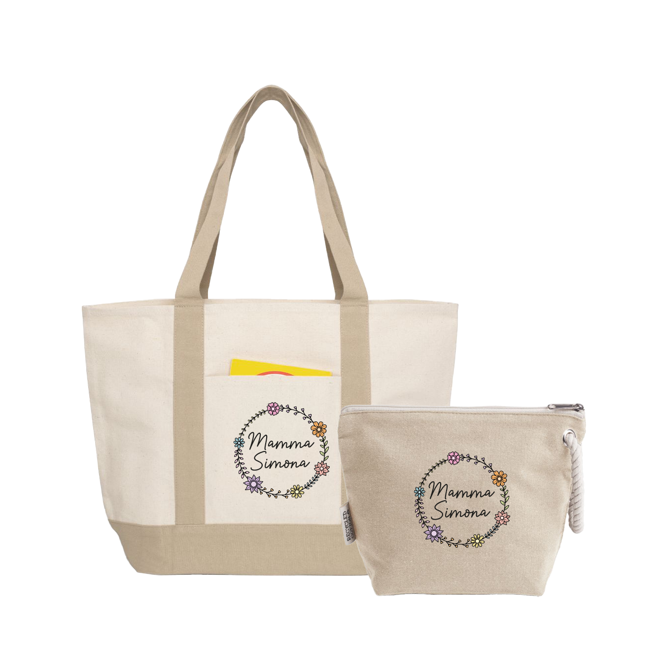 Mamma flower color - Borsa mare & Pochette - Combo - personalizzata con nome