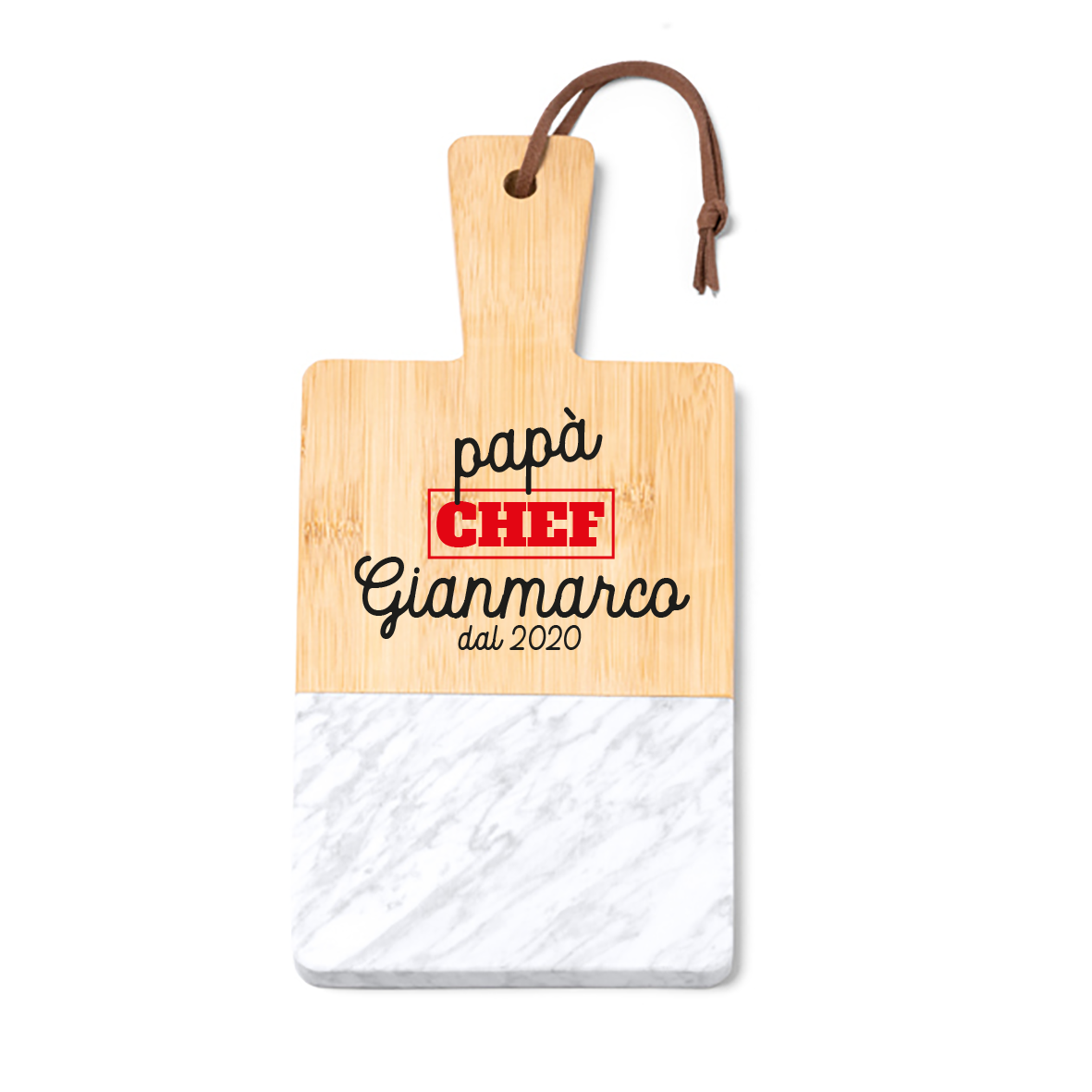 Papà chef - Tagliere in marmo e bamboo naturale - personalizzato con nome e data