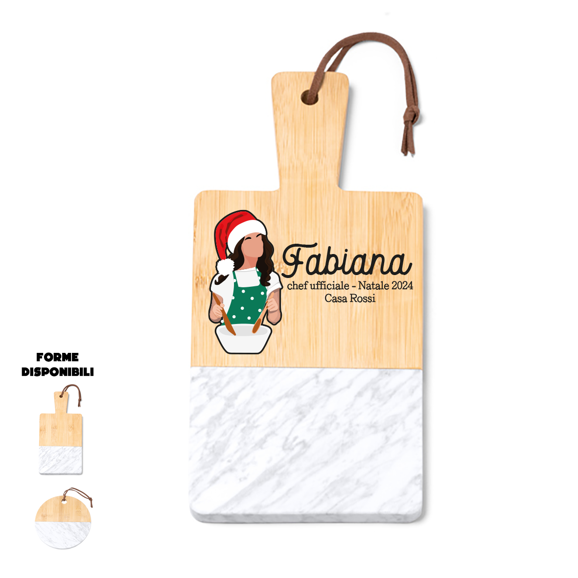 Chef ufficiale - Tagliere in marmo e bamboo naturale - personalizzato con nome