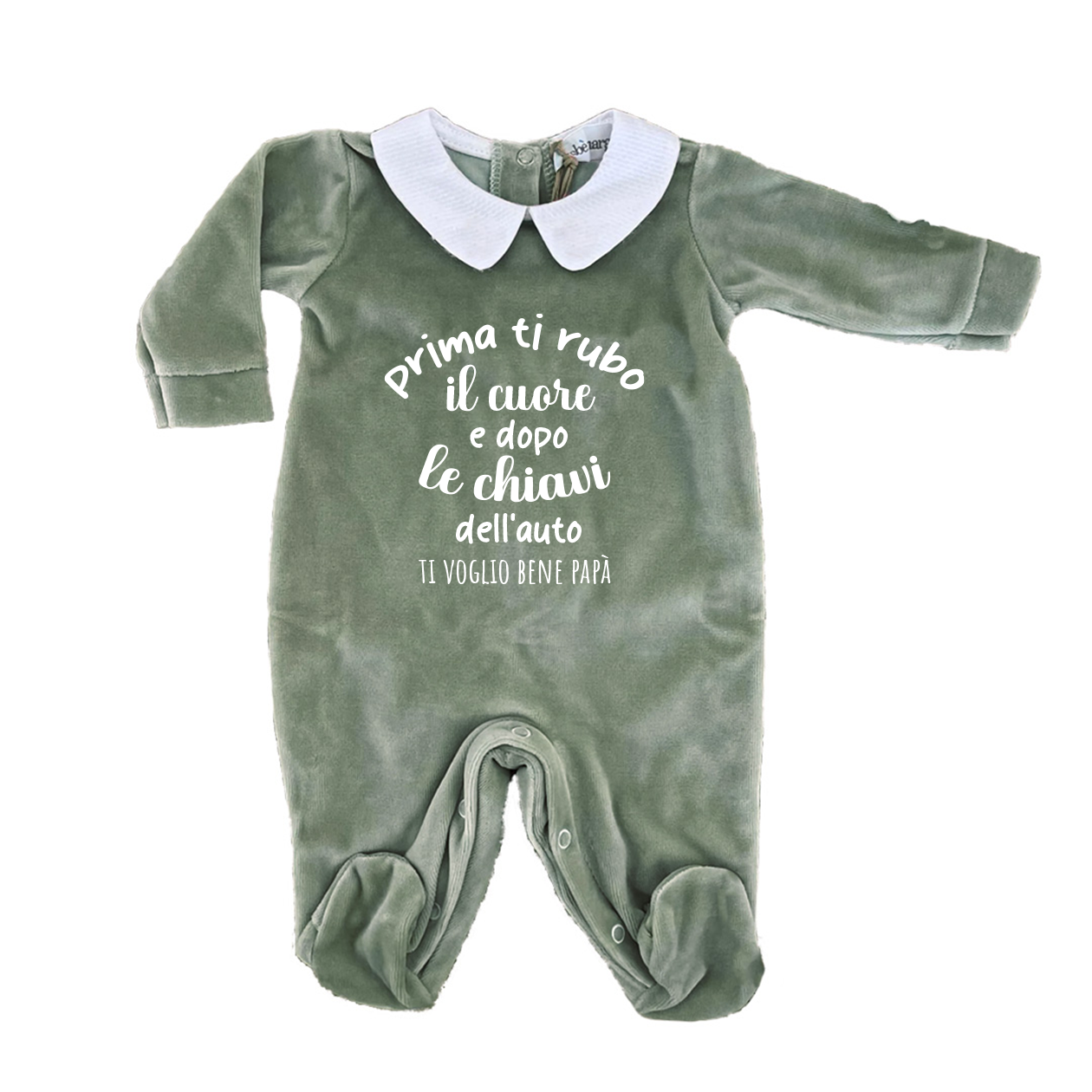 Ti voglio bene papà - Pagliaccetto Neonato in Ciniglia con Colletto Bianco