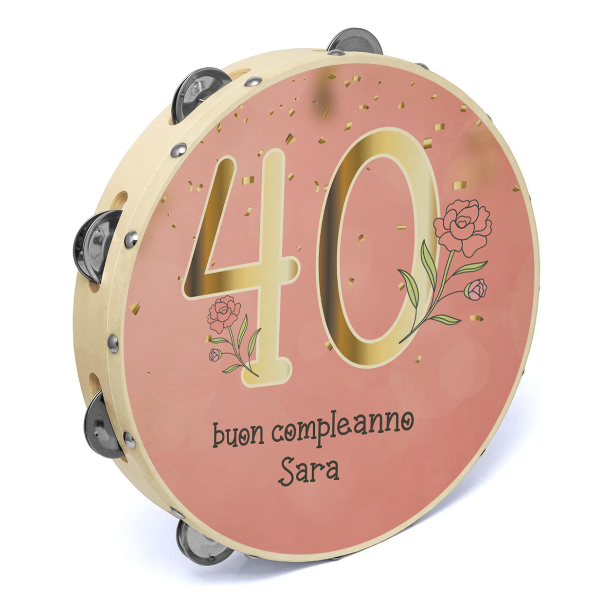 40 buon compleanno - Set da 10 Tamburelli - personalizzati con nome