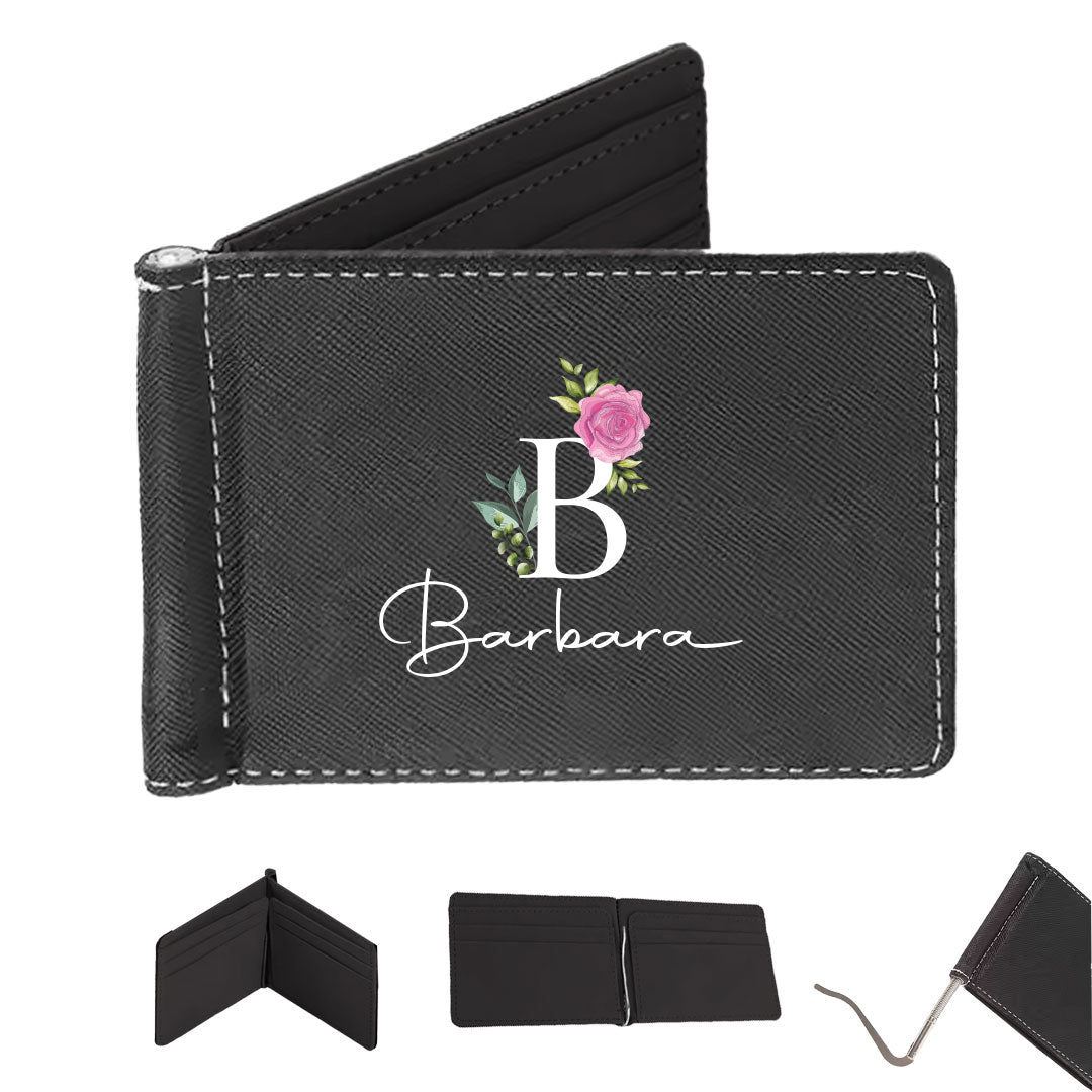 Flower Name - Portafoglio in pelle sintetica - personalizzato con iniziale e nome