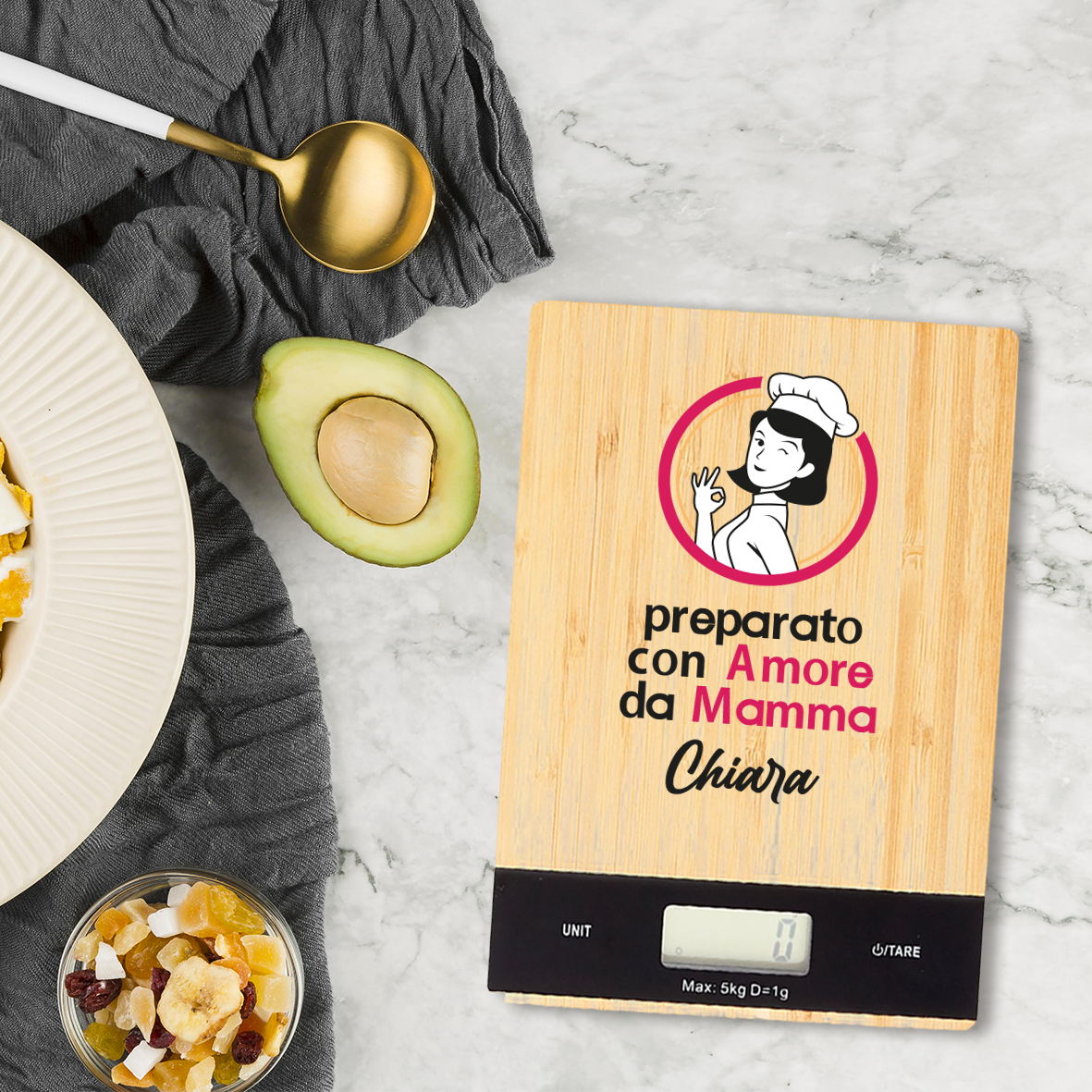 Preparato con amore da mamma - Bilancia Da Cucina Digitale - personalizzata con nome