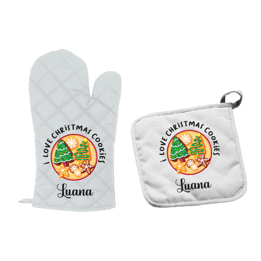 I love Christmas Cookies - Set da Cucina Guanto e Presina - personalizzato con nome