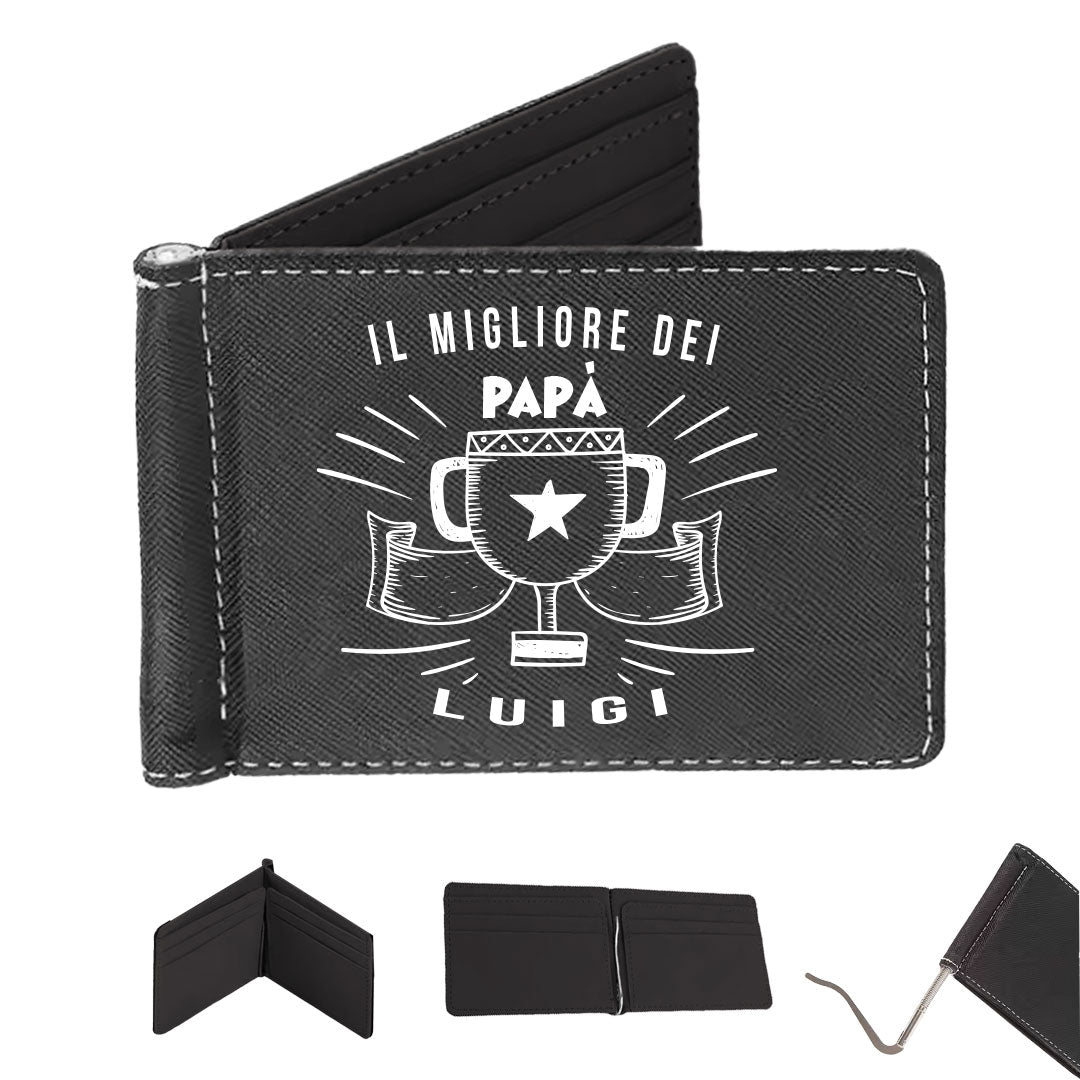 Il migliore dei papà - Portafoglio in pelle sintetica - personalizzato con nome