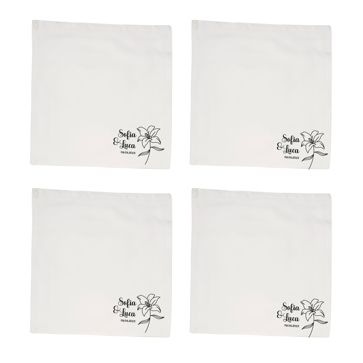 I love you flower - Set 4 tovaglioli - personalizzato con nomi e data