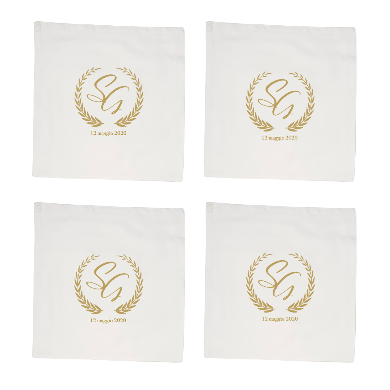 Iniziali e data - Set 4 tovaglioli - personalizzato