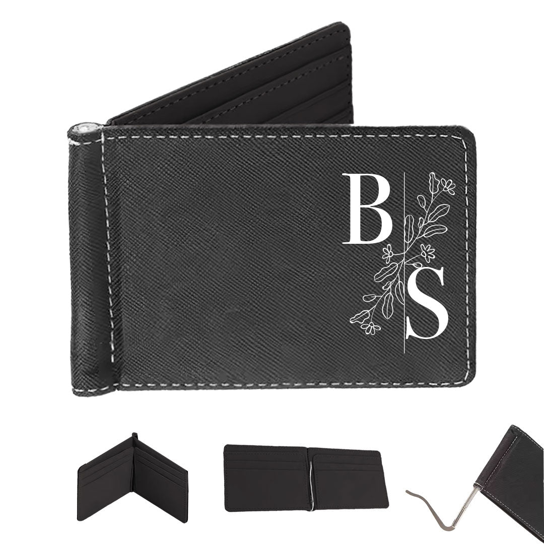 Iniziali Flower - Portafoglio in pelle sintetica - personalizzato con iniziali