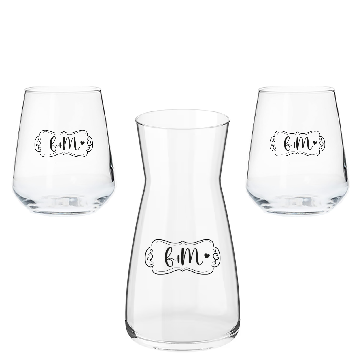 Coppia iniziali - Set Caraffa e 6 Bicchieri personalizzati con iniziali