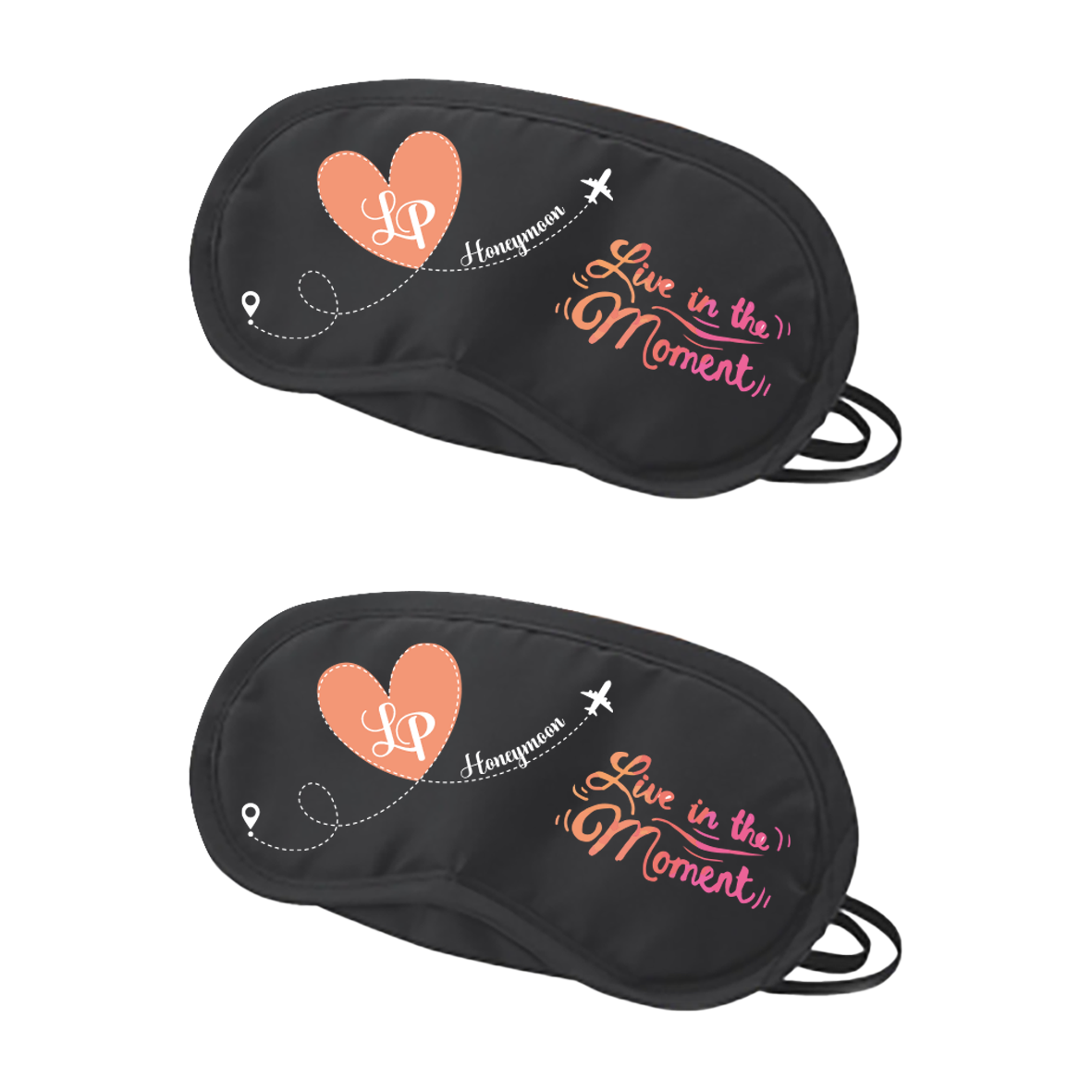 Live in the moment - Maschera da viaggio oscurante nera con stampa personalizzata elastico regolabile Idea Regalo - personalizzata con iniziali
