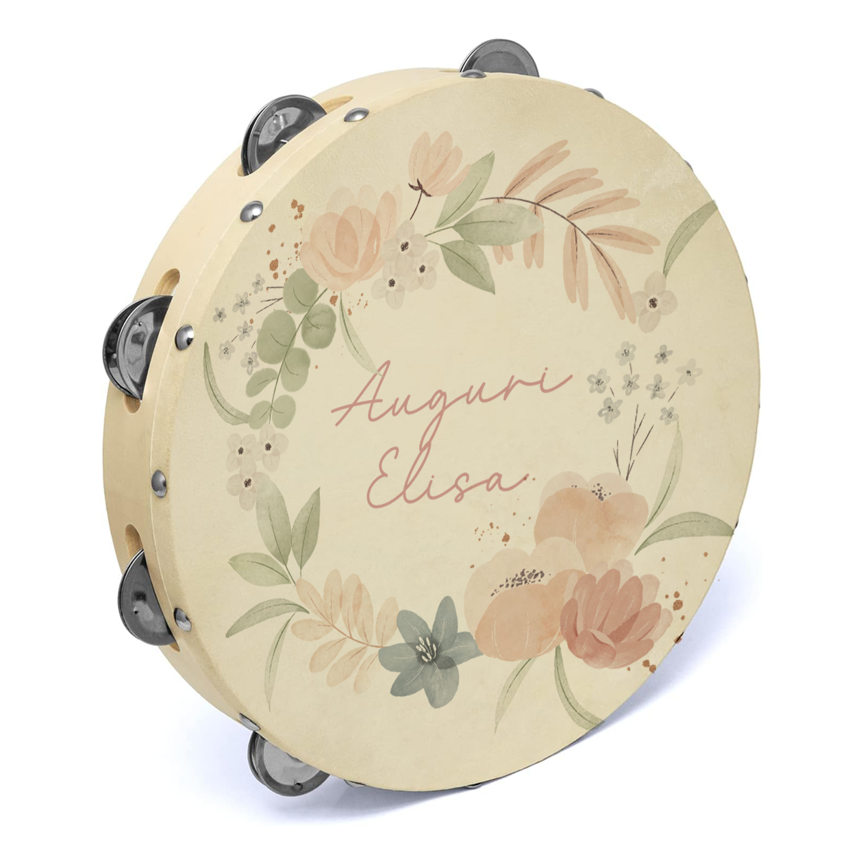 Auguri Flowers - Set da 10 Tamburelli - personalizzati con nome