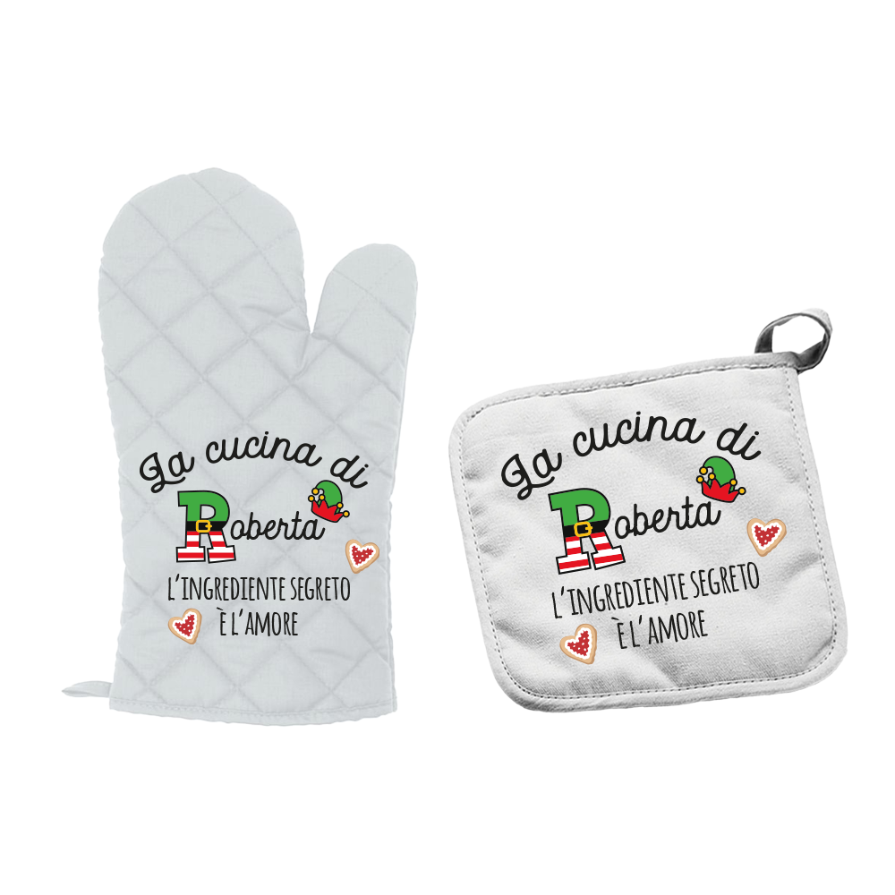 L'ingrediente segreto è l'amore - Set da Cucina Guanto e Presina - personalizzato con nome