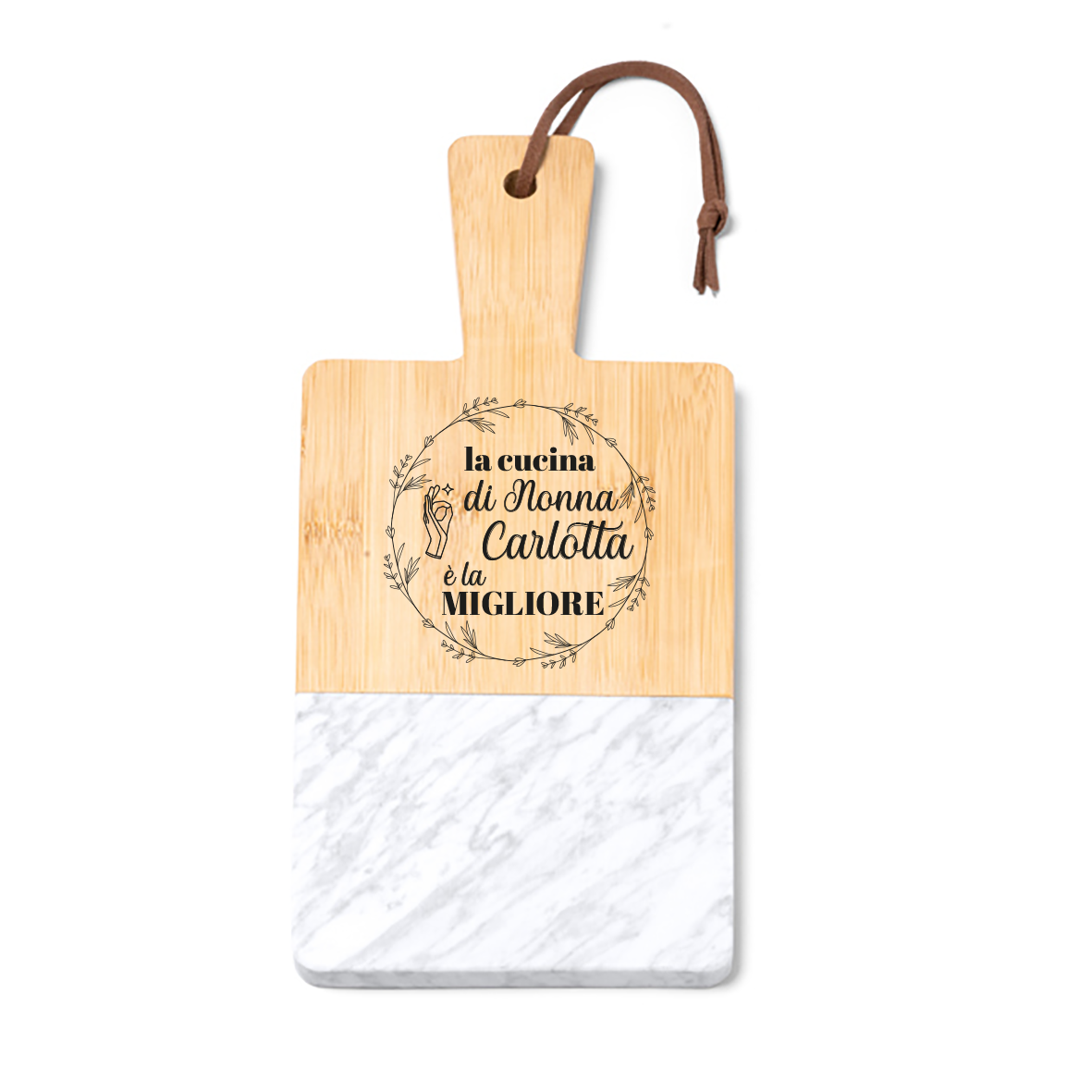 La cucina di nonna è la migliore - Tagliere in marmo e bamboo naturale - personalizzato con nome