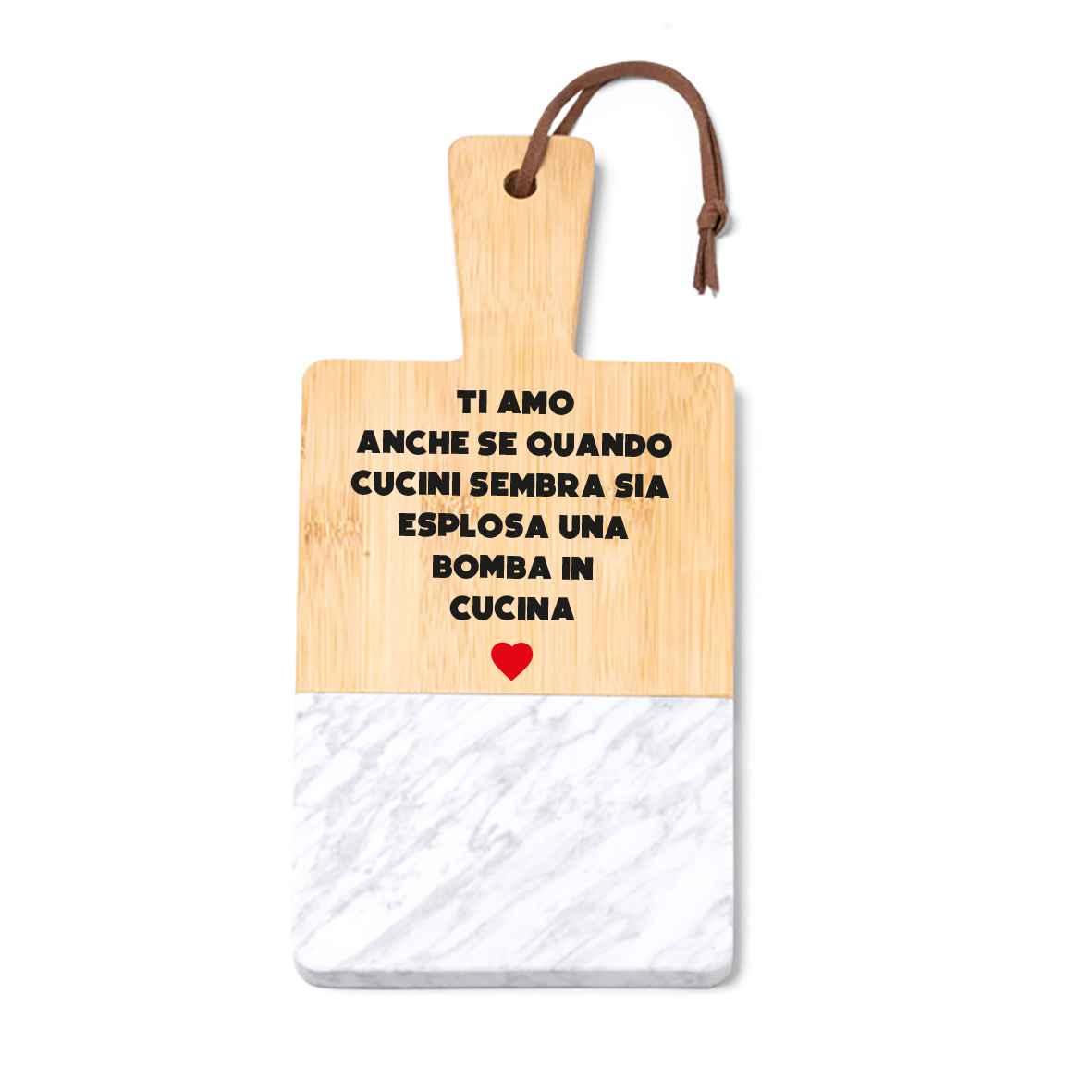 Ti amo anche se... - Tagliere in marmo e bamboo naturale