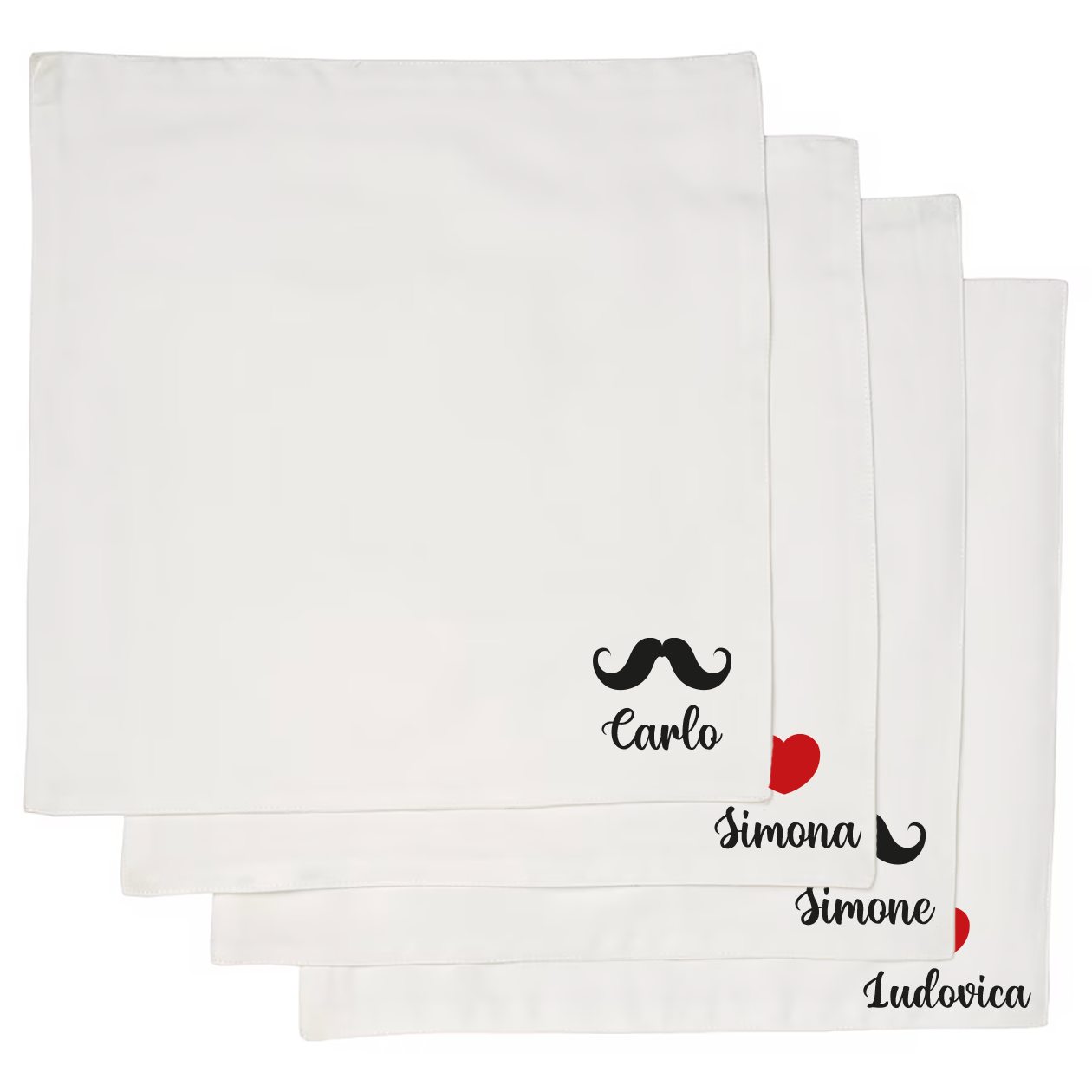 Baffi e Cuore - Set 4 tovaglioli - personalizzato con nome/i