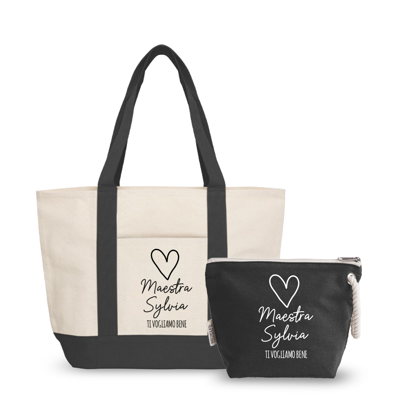 Maestra ti vogliamo bene - borsa mare & Pochette - Combo - personalizzata con nome