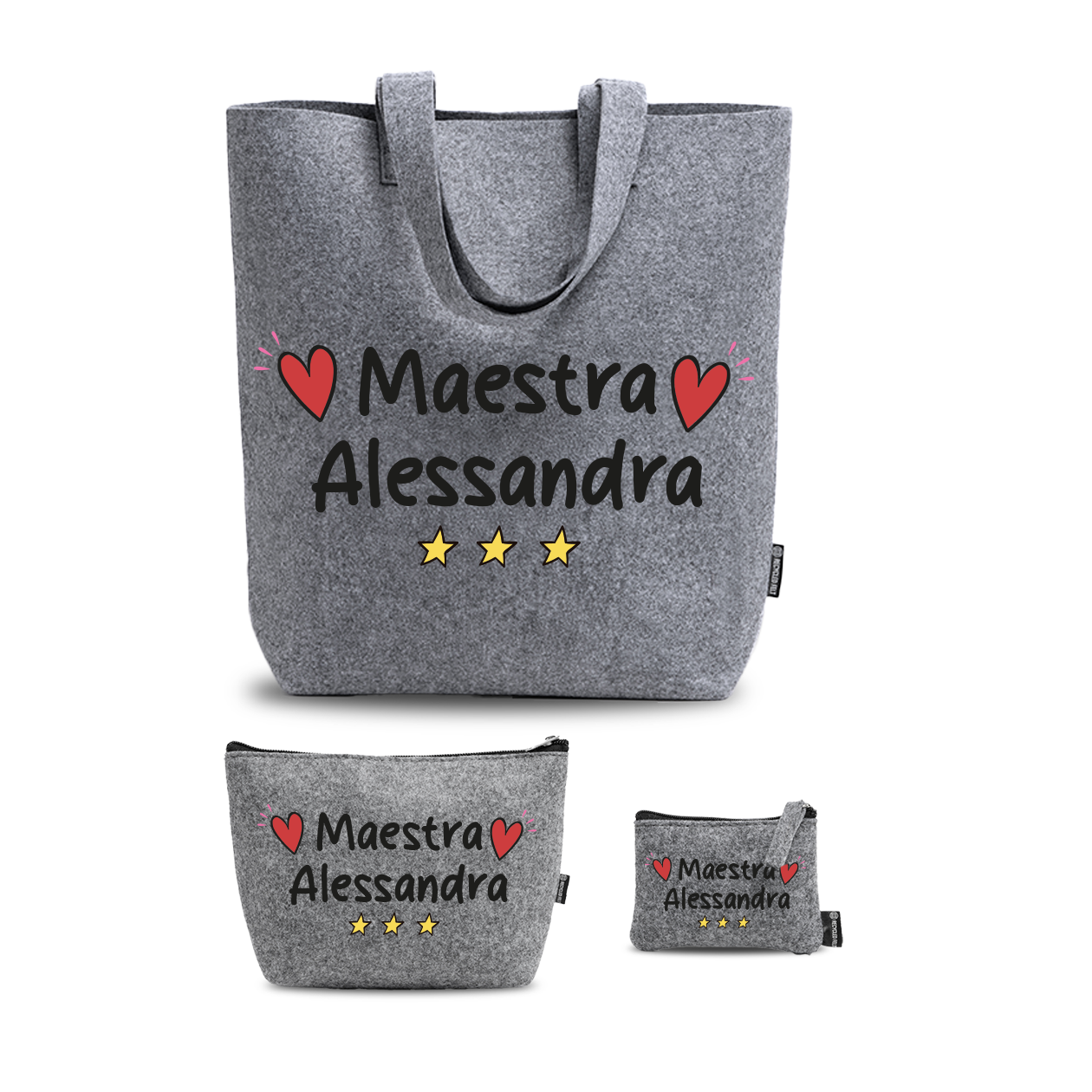Maestra - Tris Borse in feltro con designe melange - personalizzato con nome