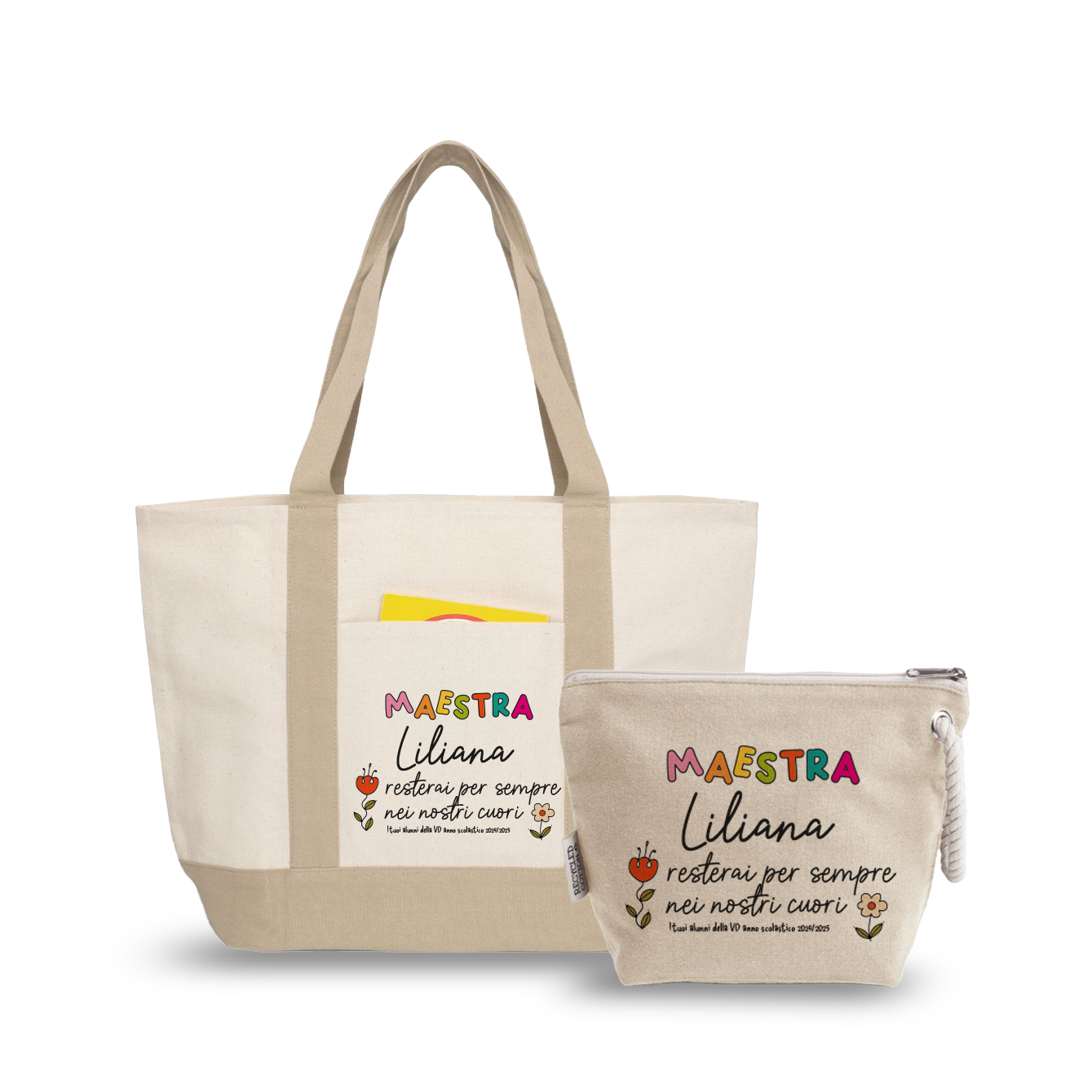 Maestra resterai per sempre nei nostri cuori - borsa mare & Pochette - Combo - personalizzata con nome