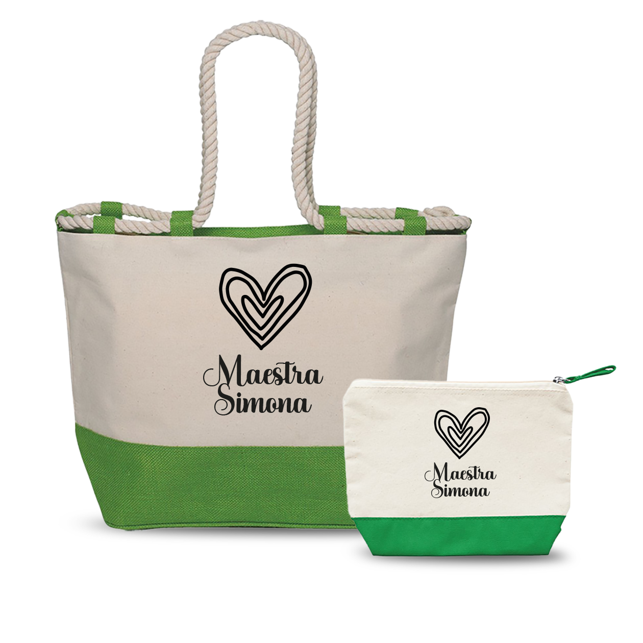Maestra Heart - Combo: Borsa mare + Pochette - personalizzata con nome