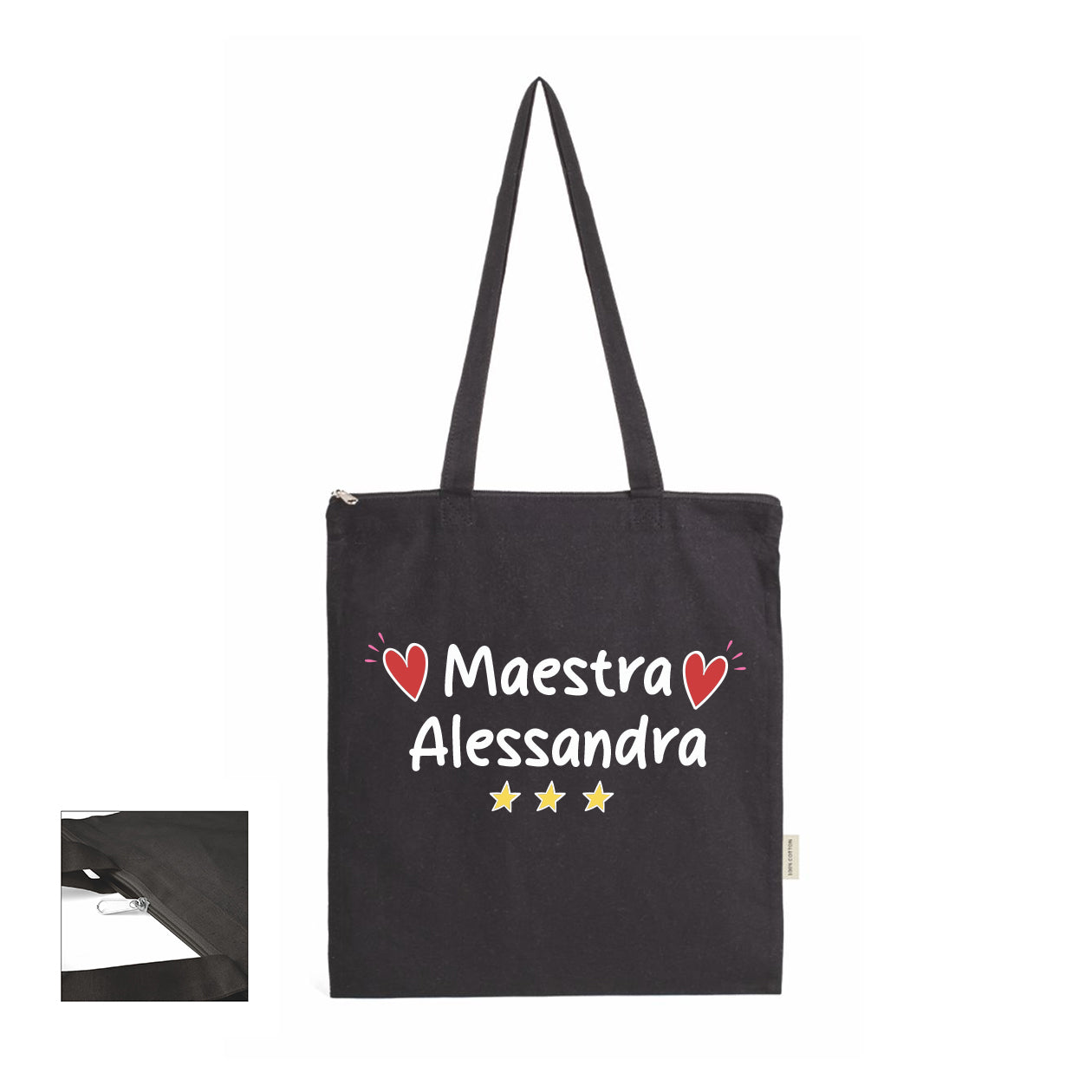 Maestra heart - Shopper In Cotone con chiusura zip - personalizzata con nome