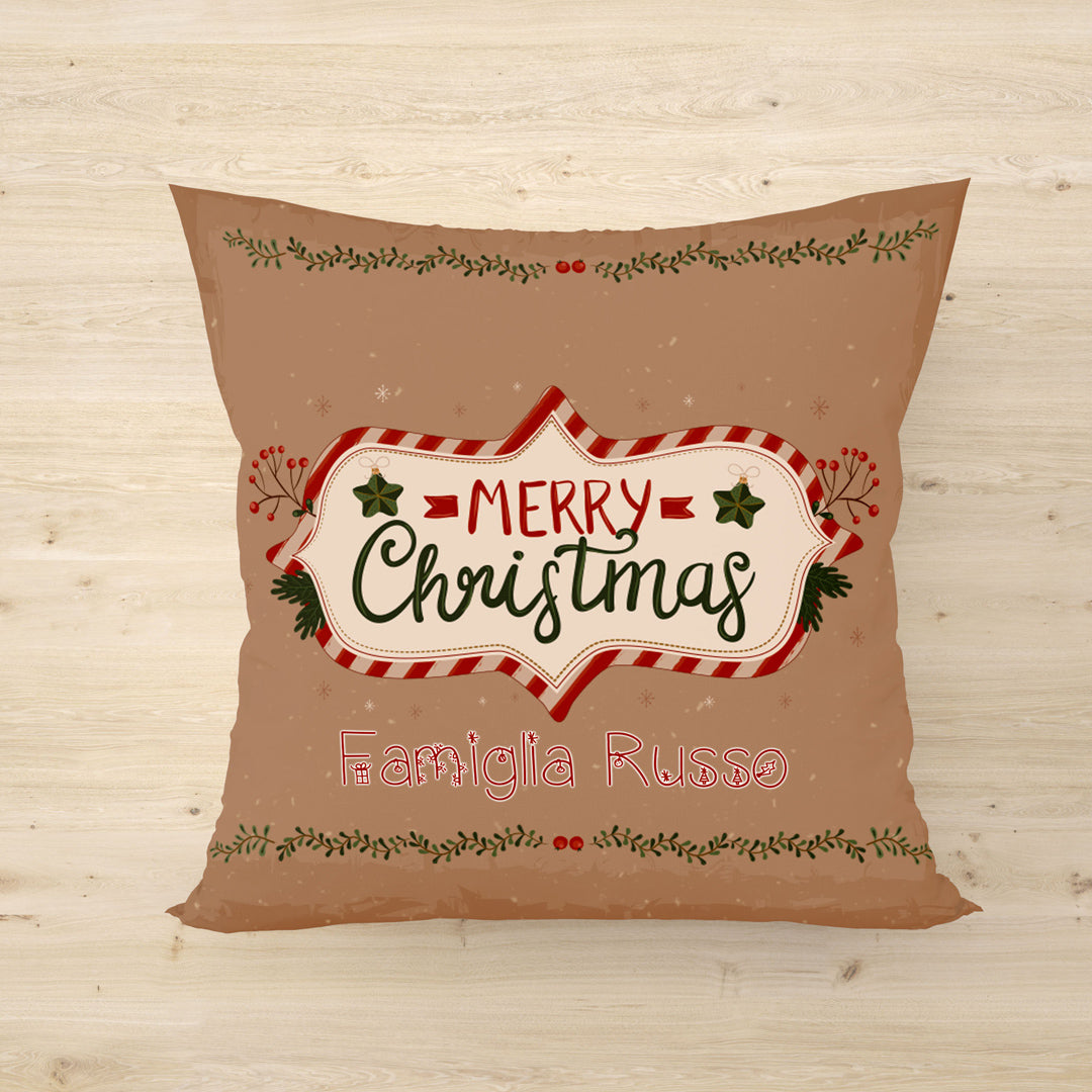 Christmas Family - Cuscino personalizzato con cognome famiglia - idea regalo natale