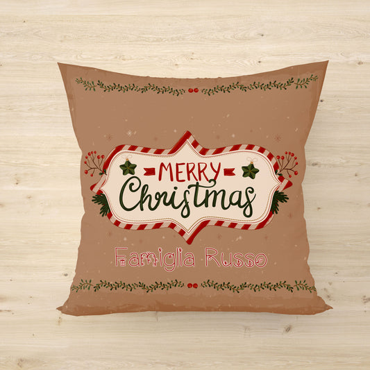 Christmas Family - Cuscino personalizzato con cognome famiglia - idea regalo natale