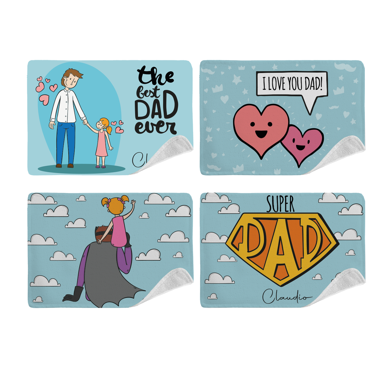 Super Dad - Set di 4 Tovagliette in tessuto lavabile - personalizzata con nome