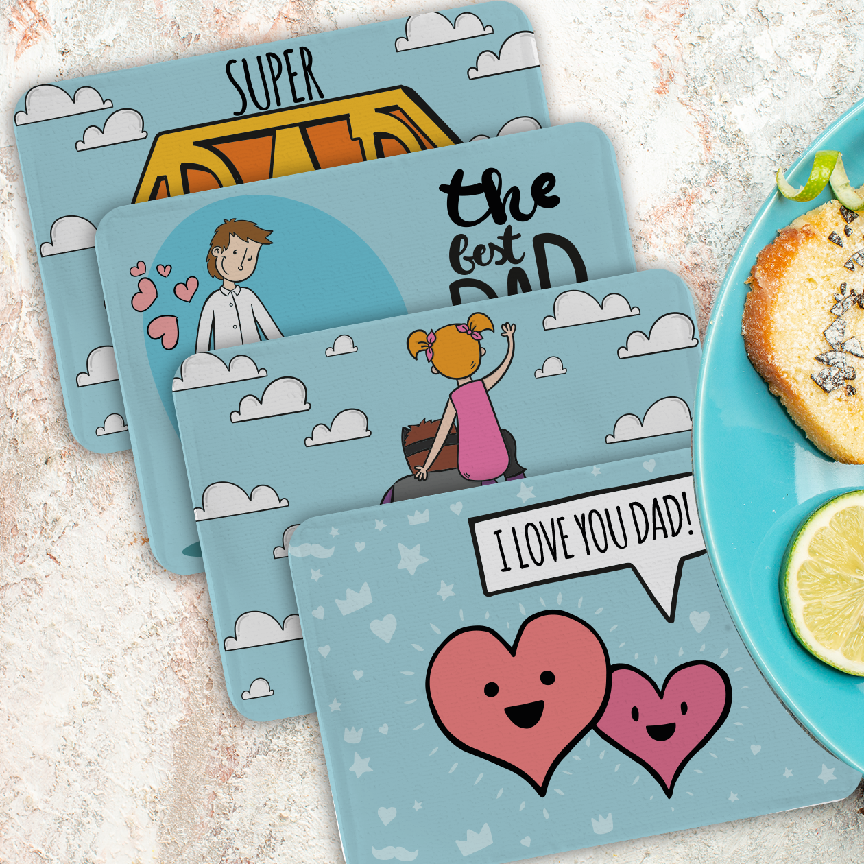 Super Dad - Set di 4 Tovagliette in tessuto lavabile - personalizzata con nome