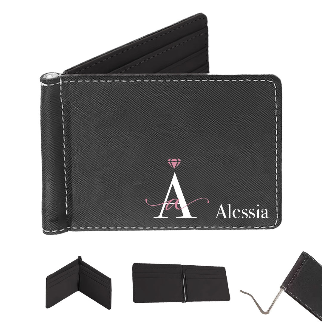 Diamond Name - Portafoglio in pelle sintetica - personalizzato con iniziale e nome