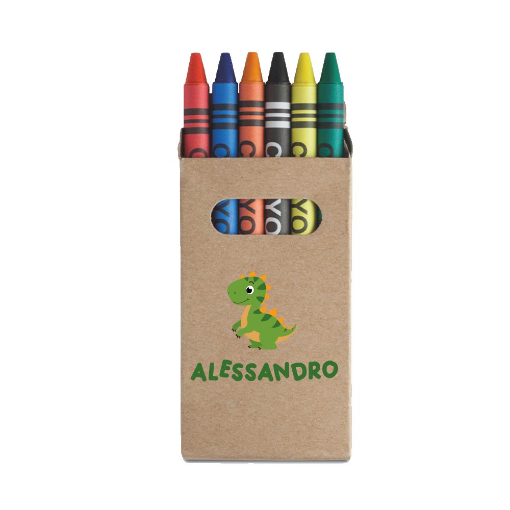 Name Dino - Set da 6 - Pastelli Cera - personalizzati con nomi