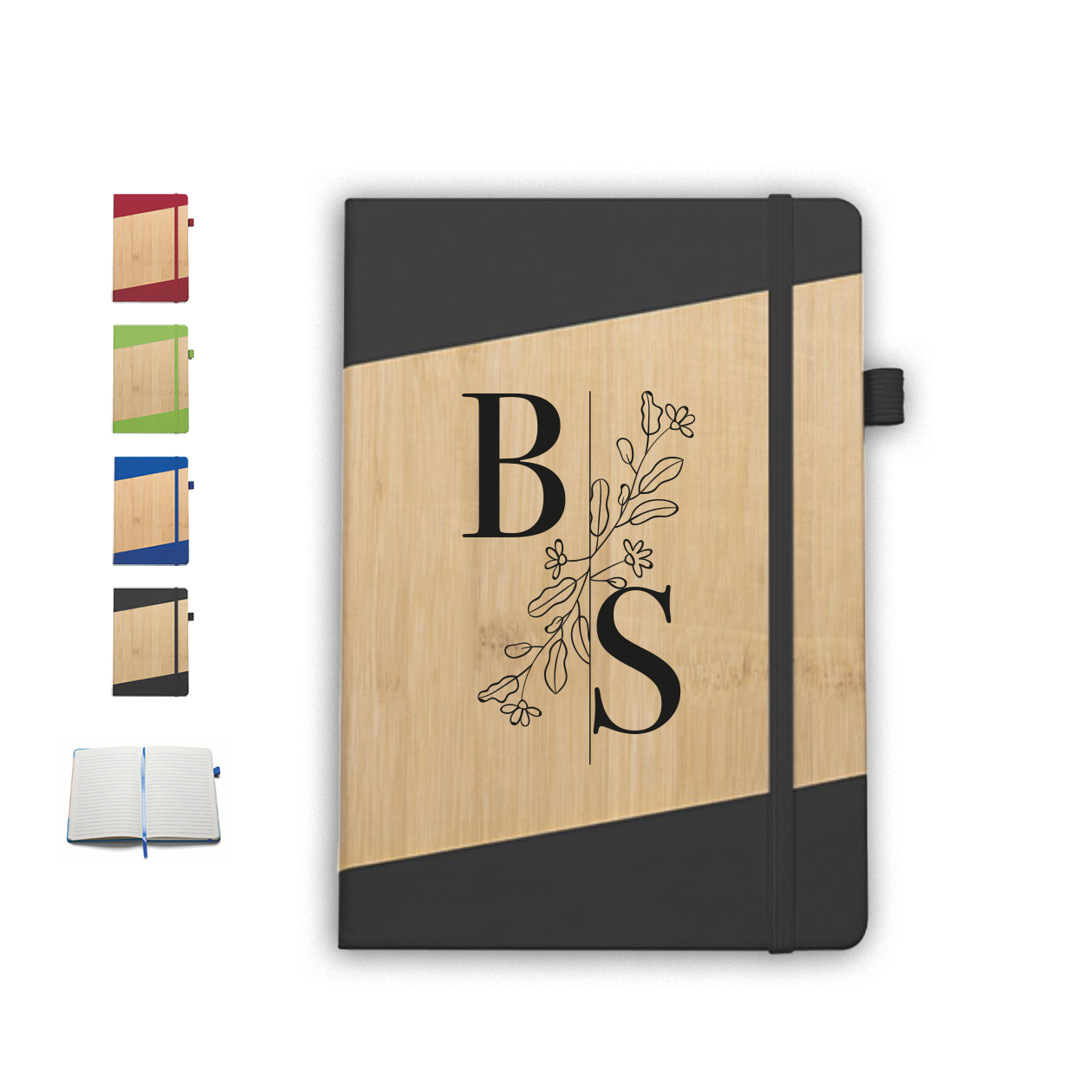 Letter flower - Block Notes in PU a righe - personalizzato con iniziali