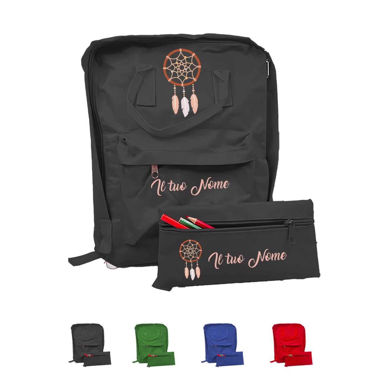 Piume - Zaino + Portapenne - personalizzati con nome