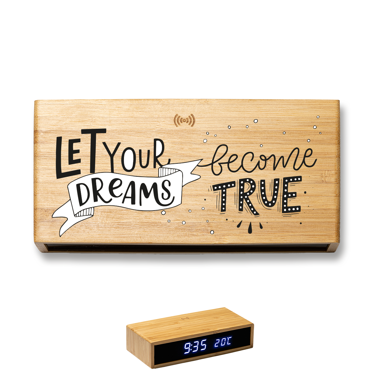Dreams - Sveglia Digitale in Bambù con Orologio da Tavolo