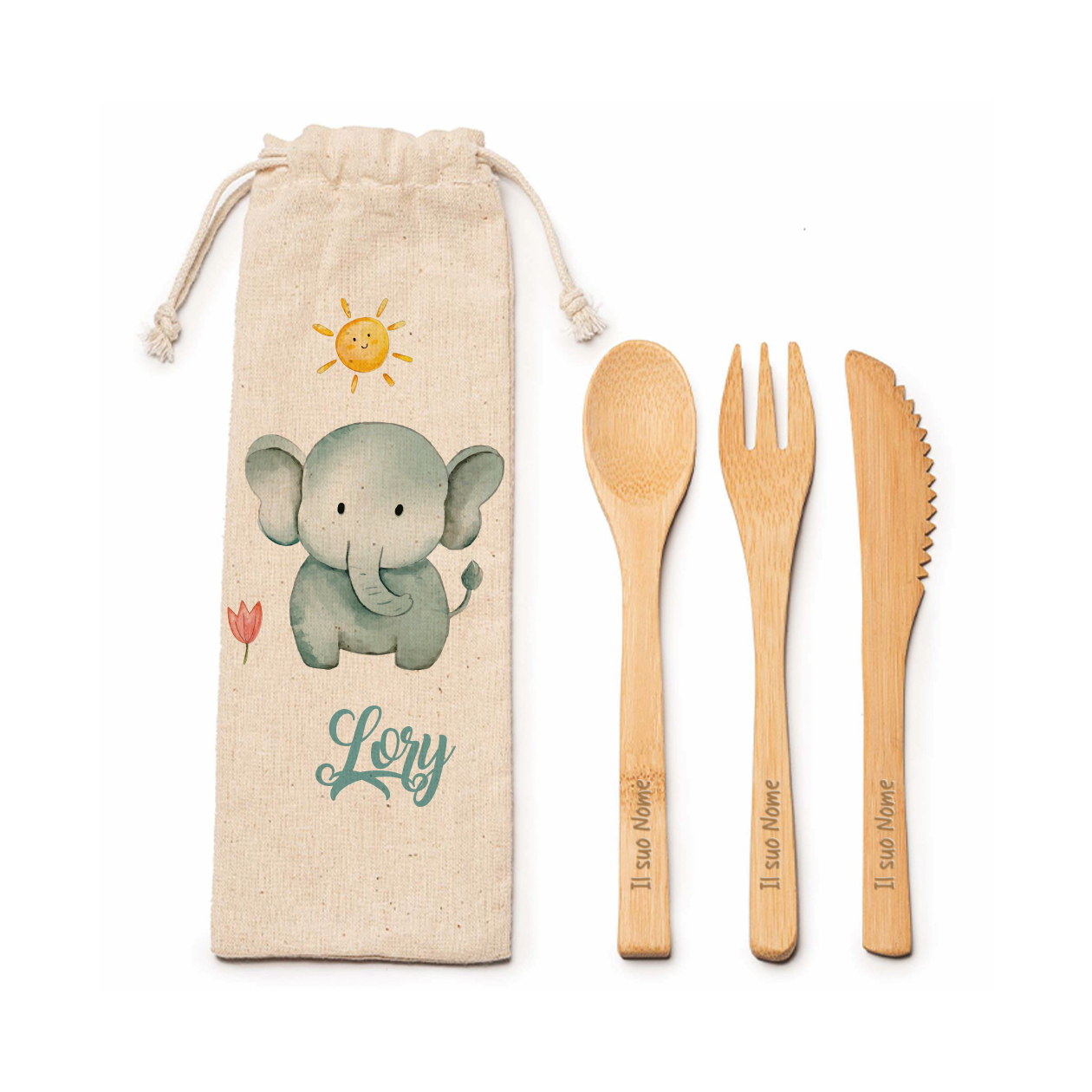 Elephant - Posate in legno - personalizzate con nome