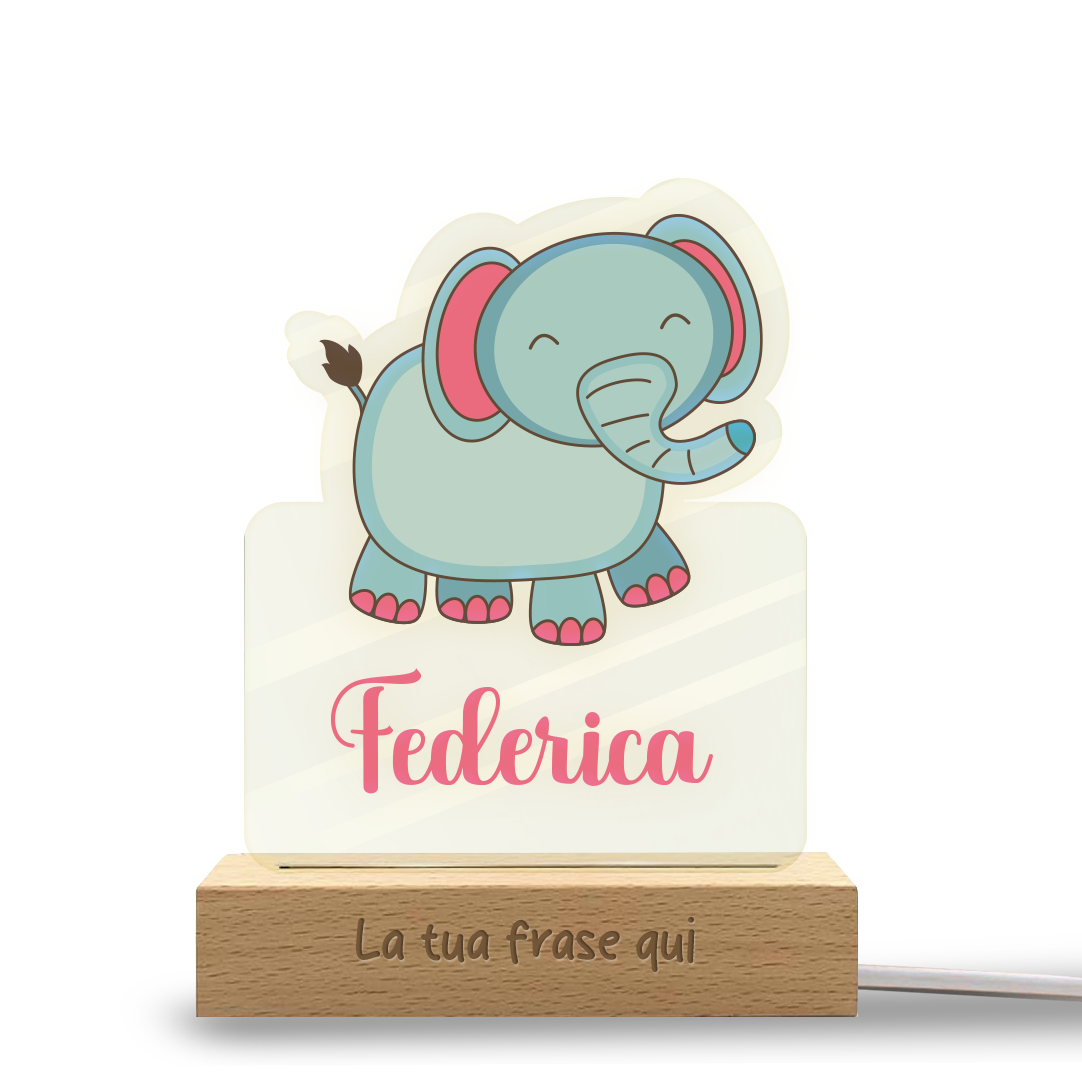 Baby Elephant - Lampada - Plexiglass personalizzata con nome e frase