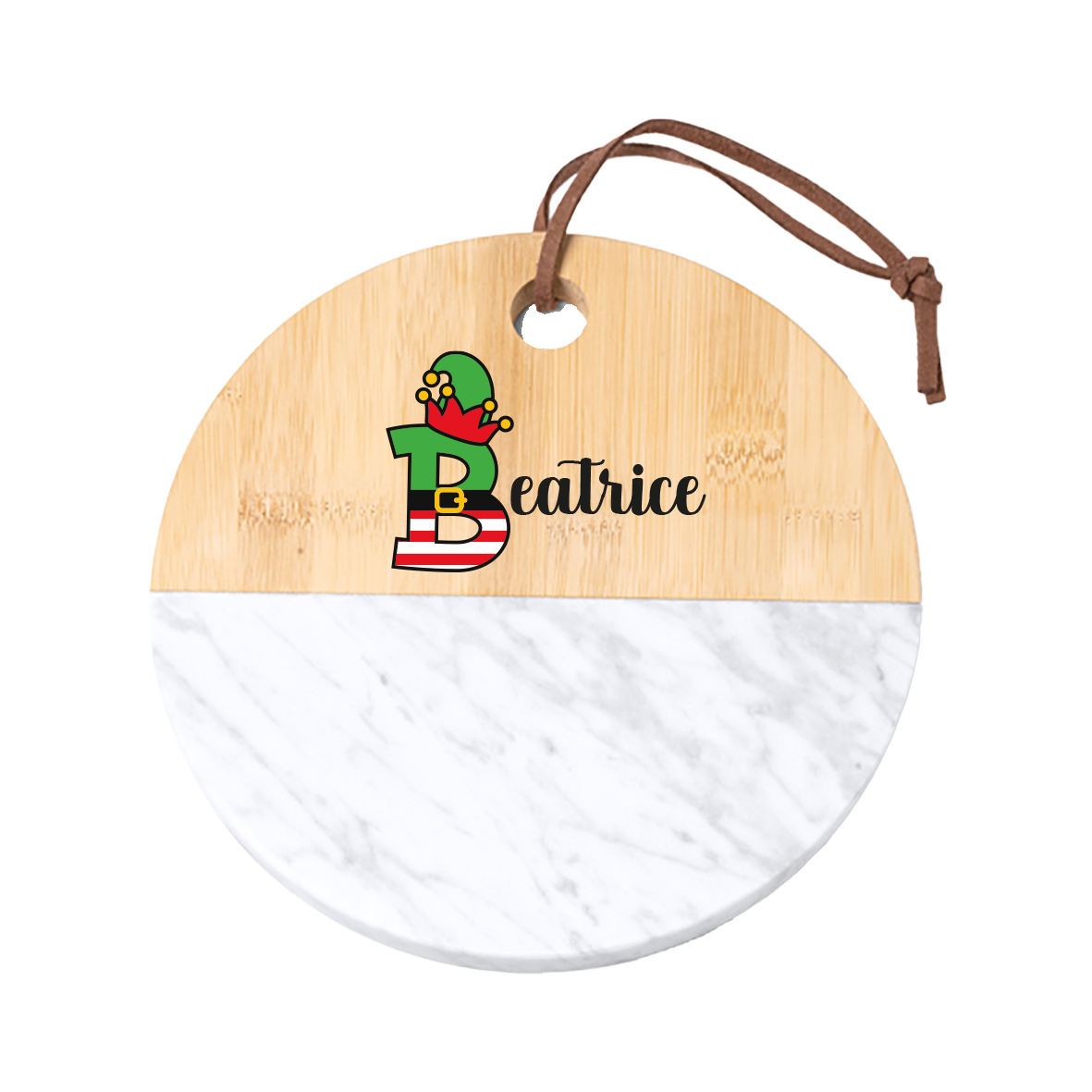 Elf Name - Tagliere in marmo e bamboo naturale - personalizzato con nome