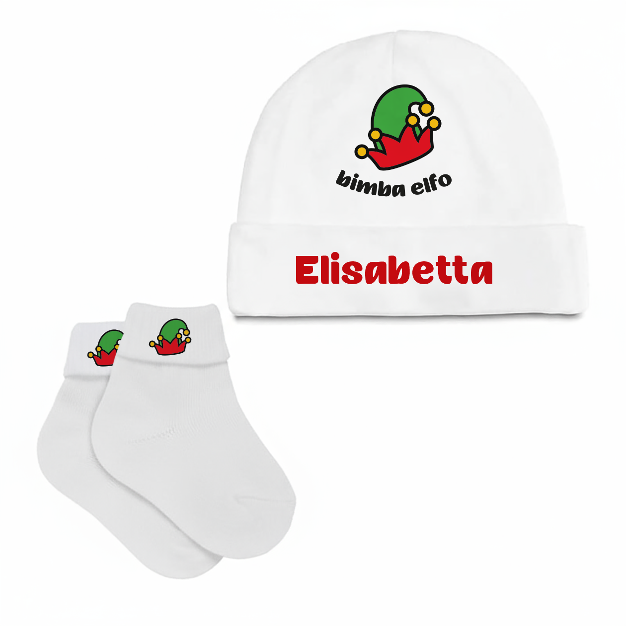 Bimba Elfo - Set Nascita Cappellino + Calzini - personalizzato con nome