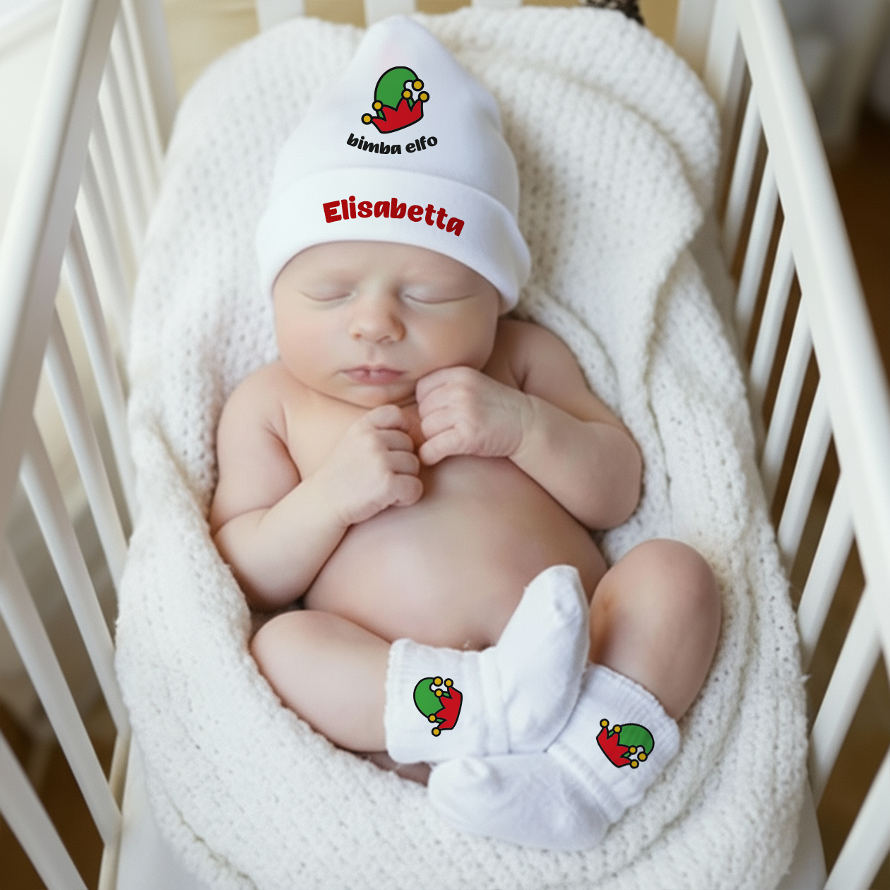 Bimba Elfo - Set Nascita Cappellino + Calzini - personalizzato con nome