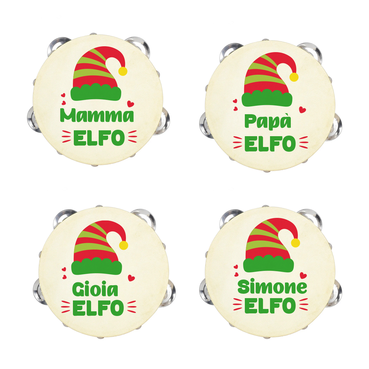 Elfo - Set da 10 Tamburelli - personalizzati con nomi