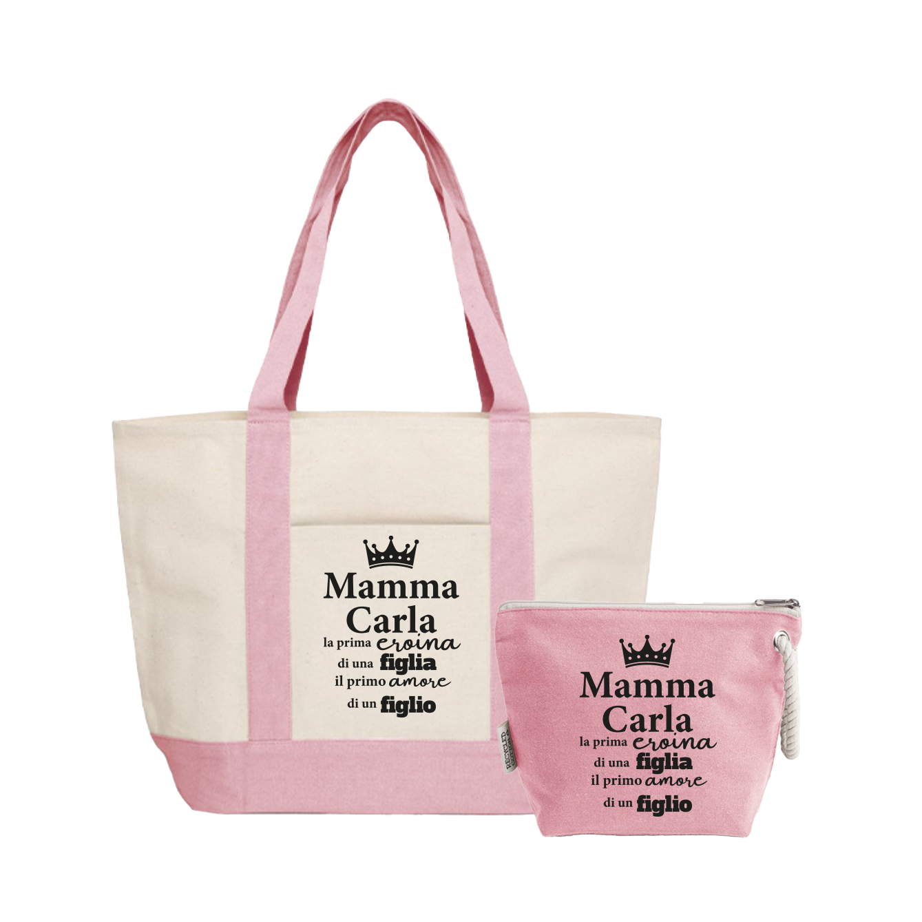 Mamma il primo amore - Borsa mare & Pochette - Combo - personalizzata con nome