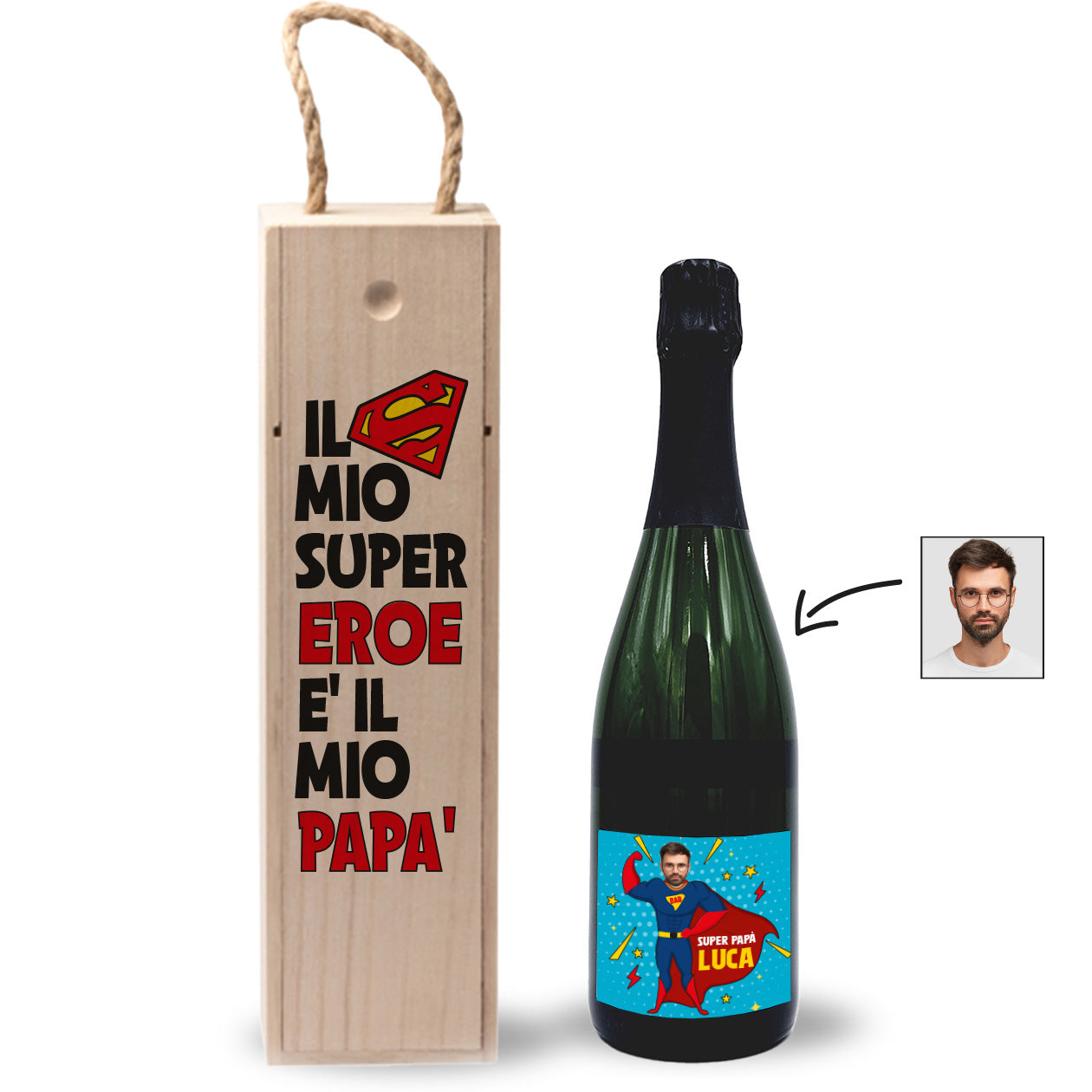 Papà il mio supereroe - portabottiglia in legno