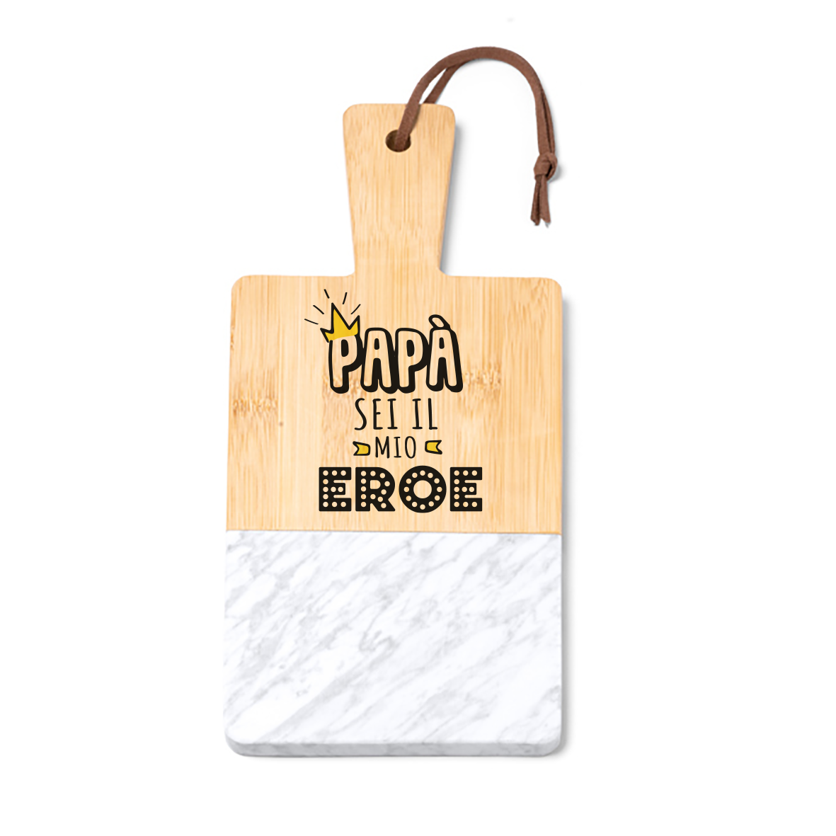 Papà sei il mio eroe - Tagliere in marmo e bamboo naturale