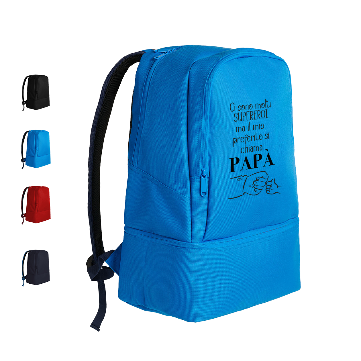 Papà il mio supereroe preferito - Zaino con scomparto sul fondo rigiro portascarpe