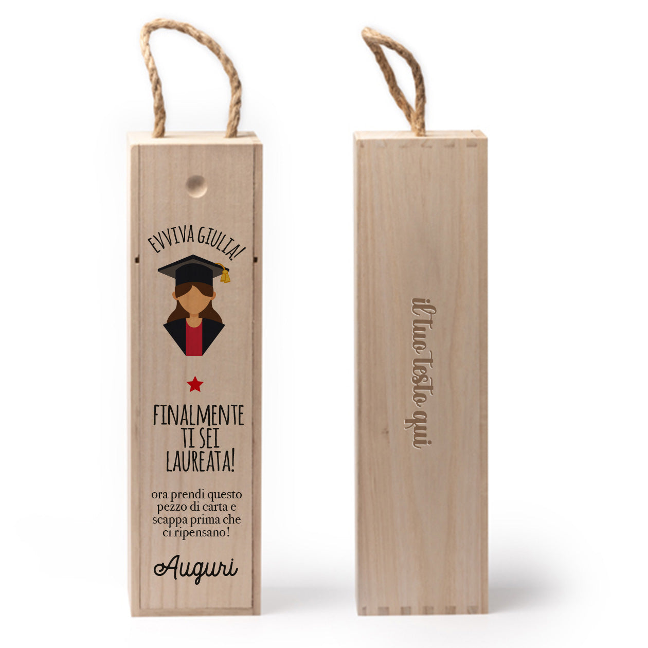 Finalmente ti sei laureata - portabottiglia in legno - personalizzato