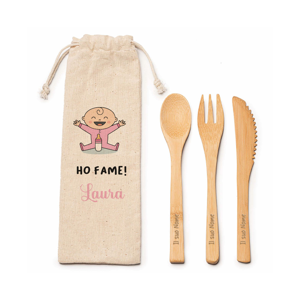 Ho fame girl - Posate in legno - personalizzate con nome