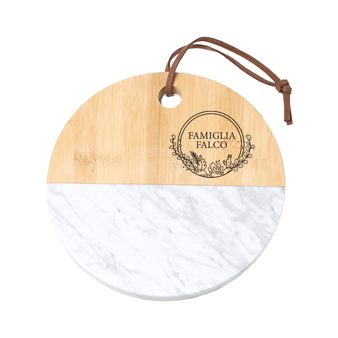 Famiglia - Tagliere in marmo e bamboo naturale - personalizzato con cognome