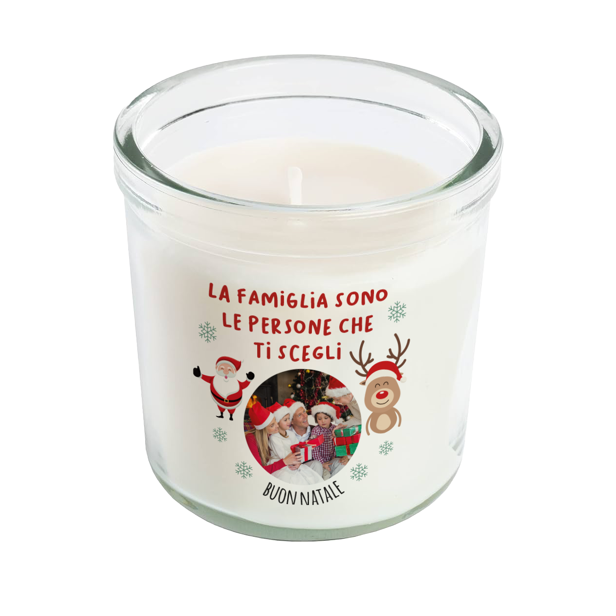 La famiglia sono le persone che ti scegli - Candela profumata in vetro con Stampa - personalizzata con foto